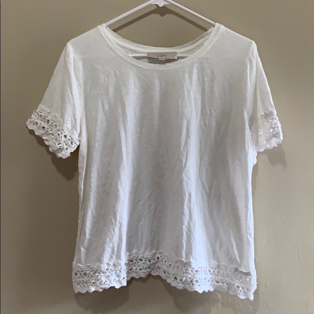 Large White Cotton Ann Taylor Loft Shirt w Lace